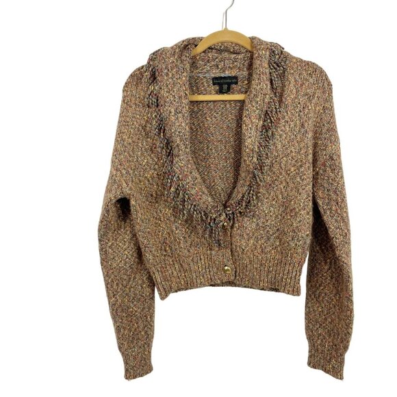 House of Harlow 1960 Brown Knit Fringe Shawl Cardigan Sweater - Size Medium - Picture 1 of 7